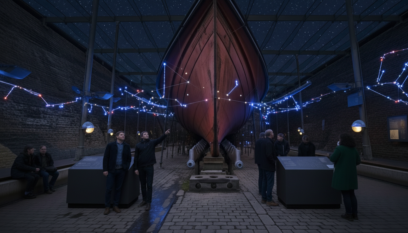 Night mode &mdash; glowing constellation lines and bright star crystals