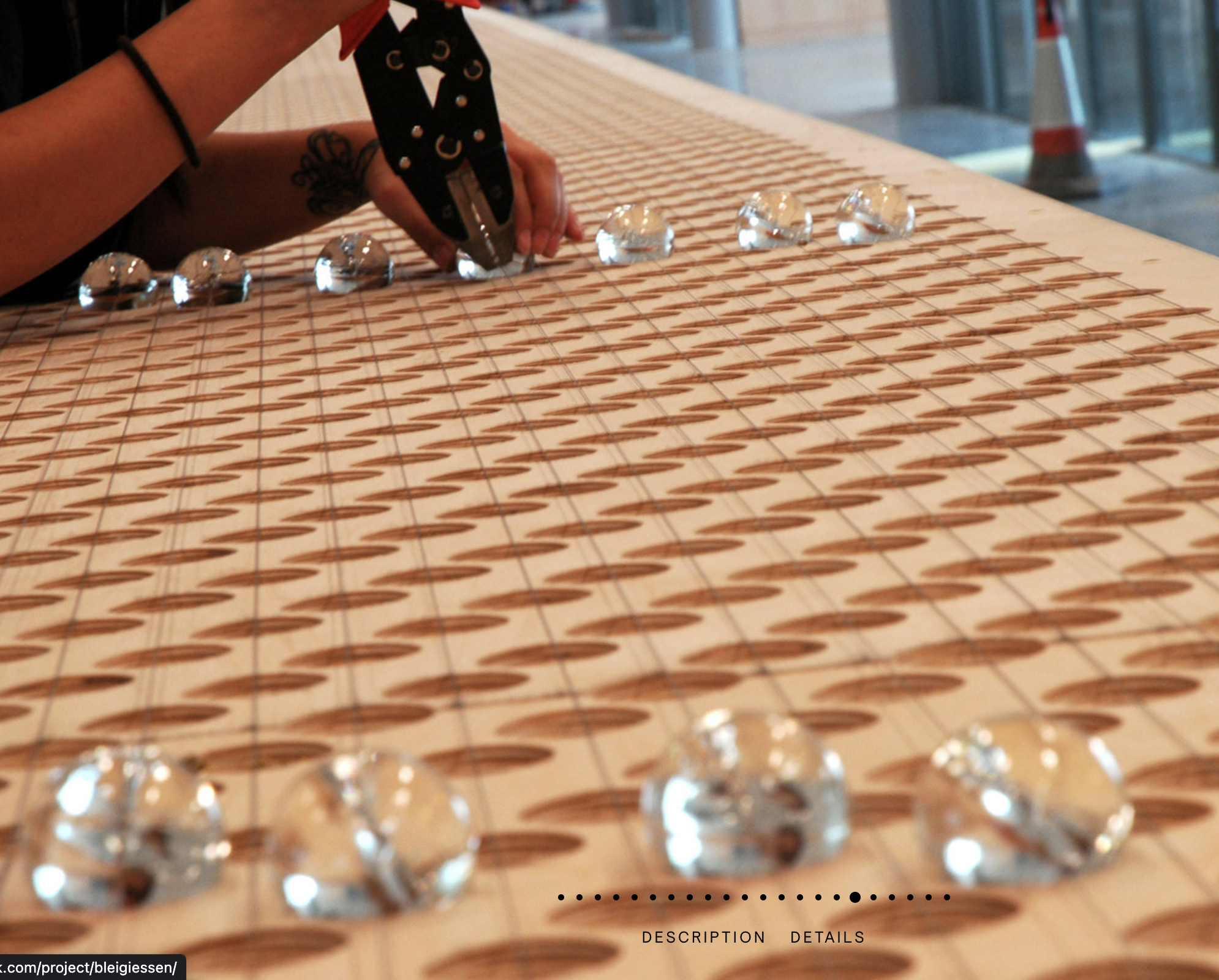 Fabrication — crystals laid out on a jig board at precise intervals