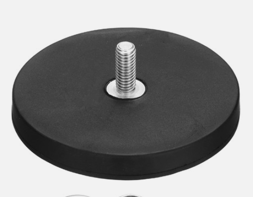 Rubber-coated neodymium pot magnet with M6 external stud